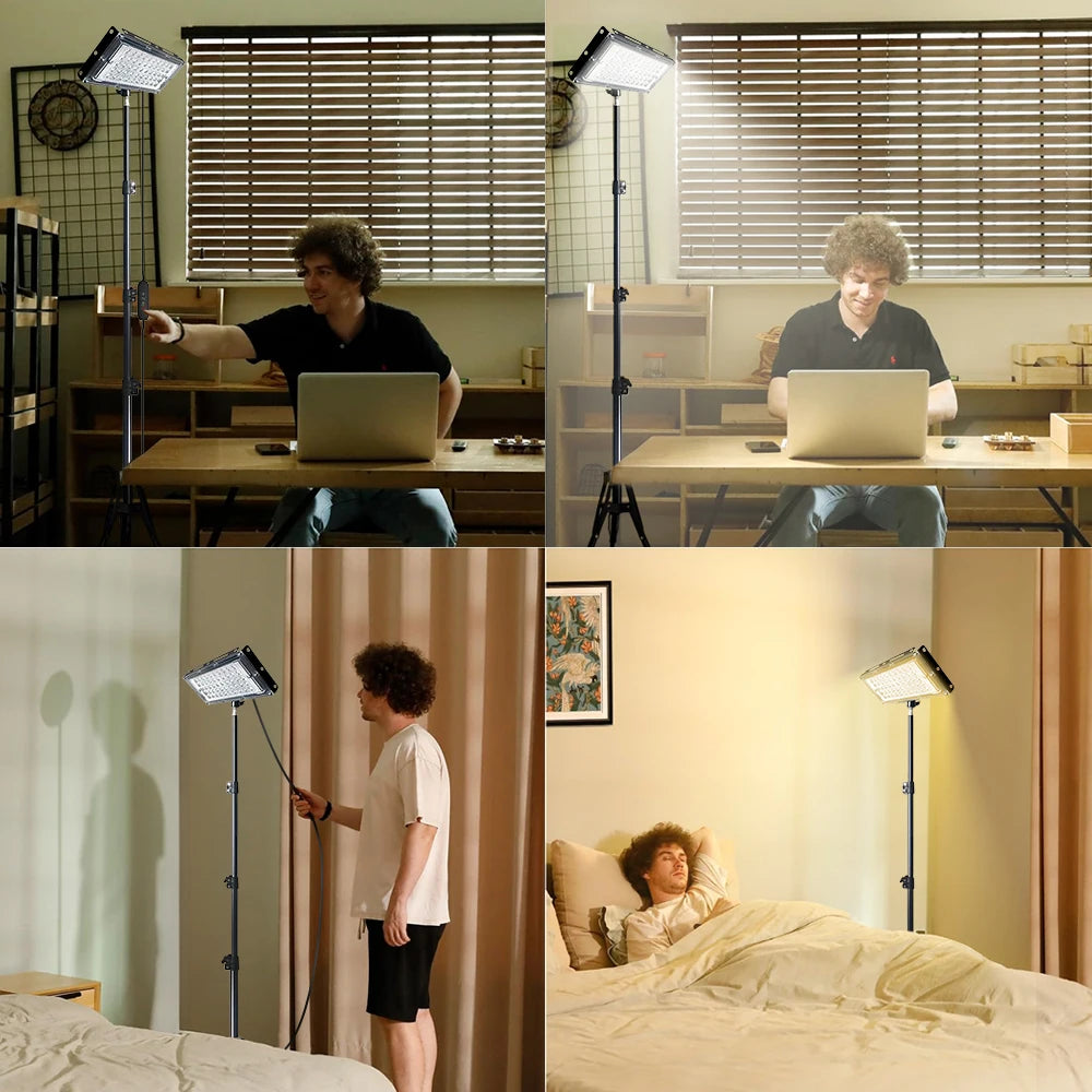 Lampadaire LED trépied télescopique à panneau orientable et minuterie