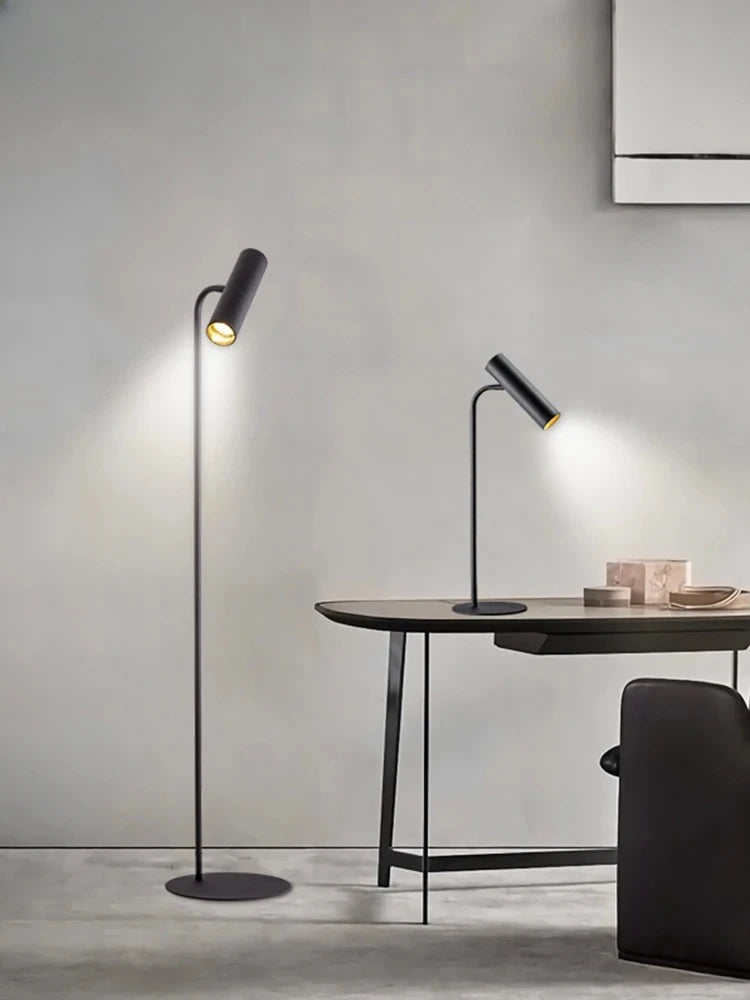 Lampadaire tube noir, blanc ou gris, existe aussi en lampe à poser