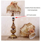 Lampe de chevet baroque en résine à coquille, abat-jour jacquard doré