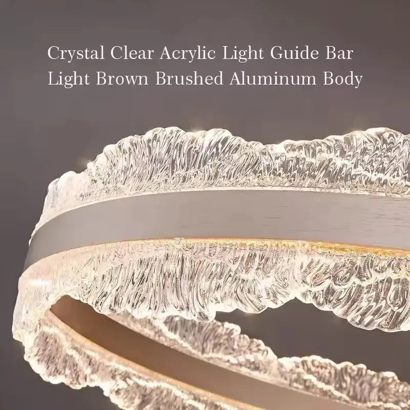 Suspension LED anneaux effet cristal, aluminium brossé, Ø 40 à 80 cm