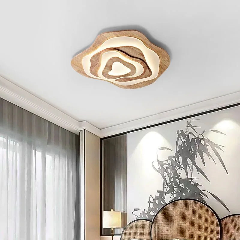 Plafonnier en bois massif à vagues superposées, LED de 40 à 80 cm