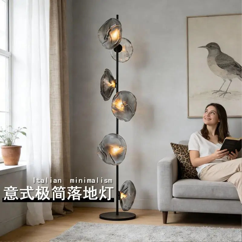 Lampadaire à galets de verre fumé ou transparent, 90 ou 180 cm