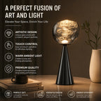 Lampe de table sans fil à globe en verre fondu, pied conique
