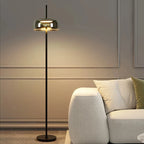Lampadaire LED à dôme de verre ambré ou fumé, tige fine 160 cm