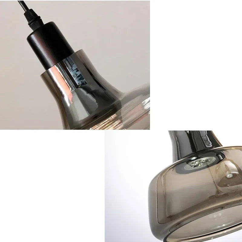 Suspension en verre fumé à tête noire, ampoule LED fournie