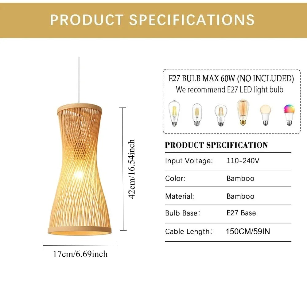 Suspension sablier en bambou torsadé, ou lampe à poser assortie