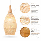 Suspension goutte en rotin et bois clair, Ø 25 ou 35 cm, câble 150 cm