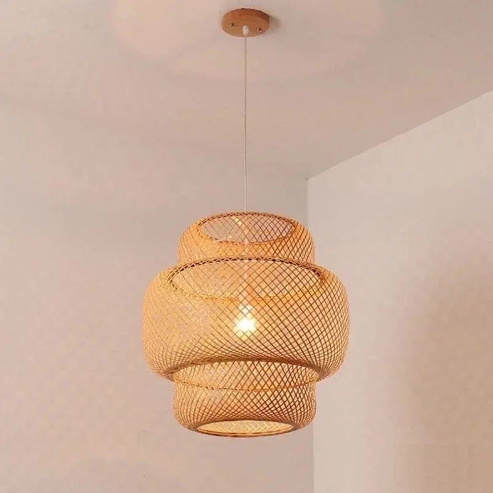Suspension en bambou tressé en cloche, ovale ou pagode
