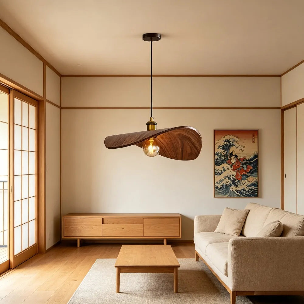 Suspension chapeau en bois ondulé, Ø 39 à 85 cm, douille E27