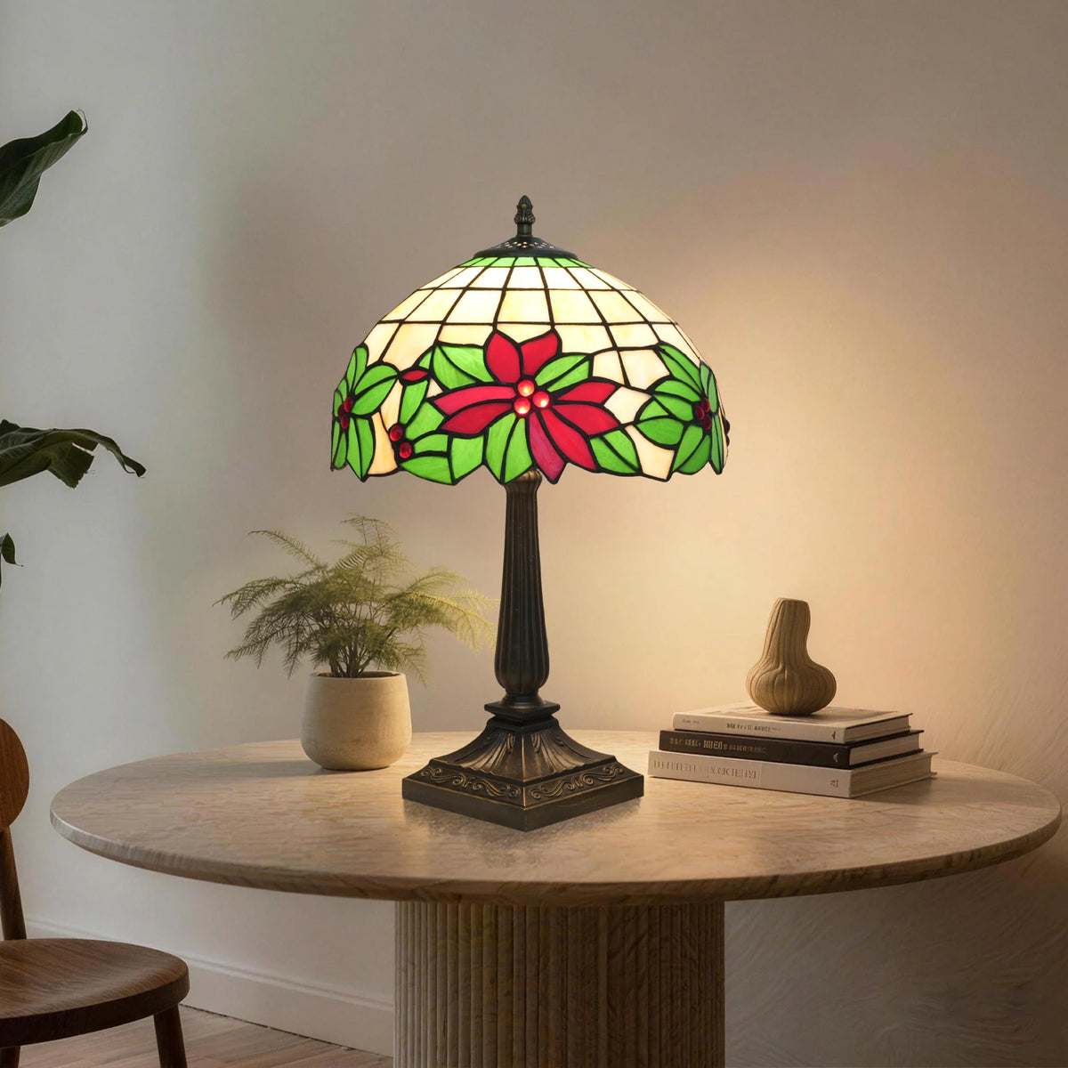 Lampe Tiffany en vitrail à étoiles de Noël rouges, Ø 30 cm