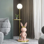 Lampadaire lapin au nœud doré, globe en verre et tige dorée, LED