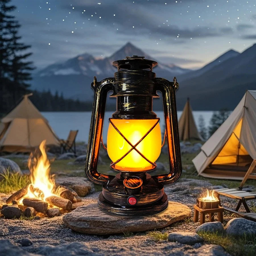Lanterne tempête rétro LED rechargeable à effet flamme, USB-C