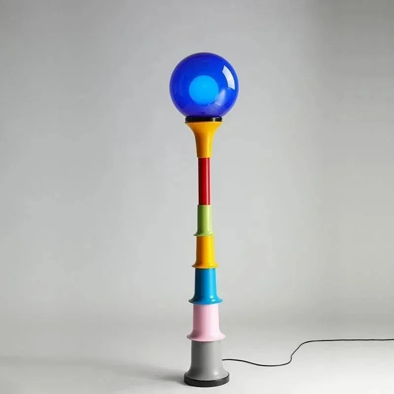 Lampadaire macarons multicolore à globe, colonne façon bonbons