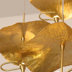 Suspension LED feuille de cuivre doré et tige courbe, de 20 à 35 cm