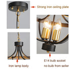Lustre cage en fer noir à 4 bougies E14, suspendu ou plafonnier