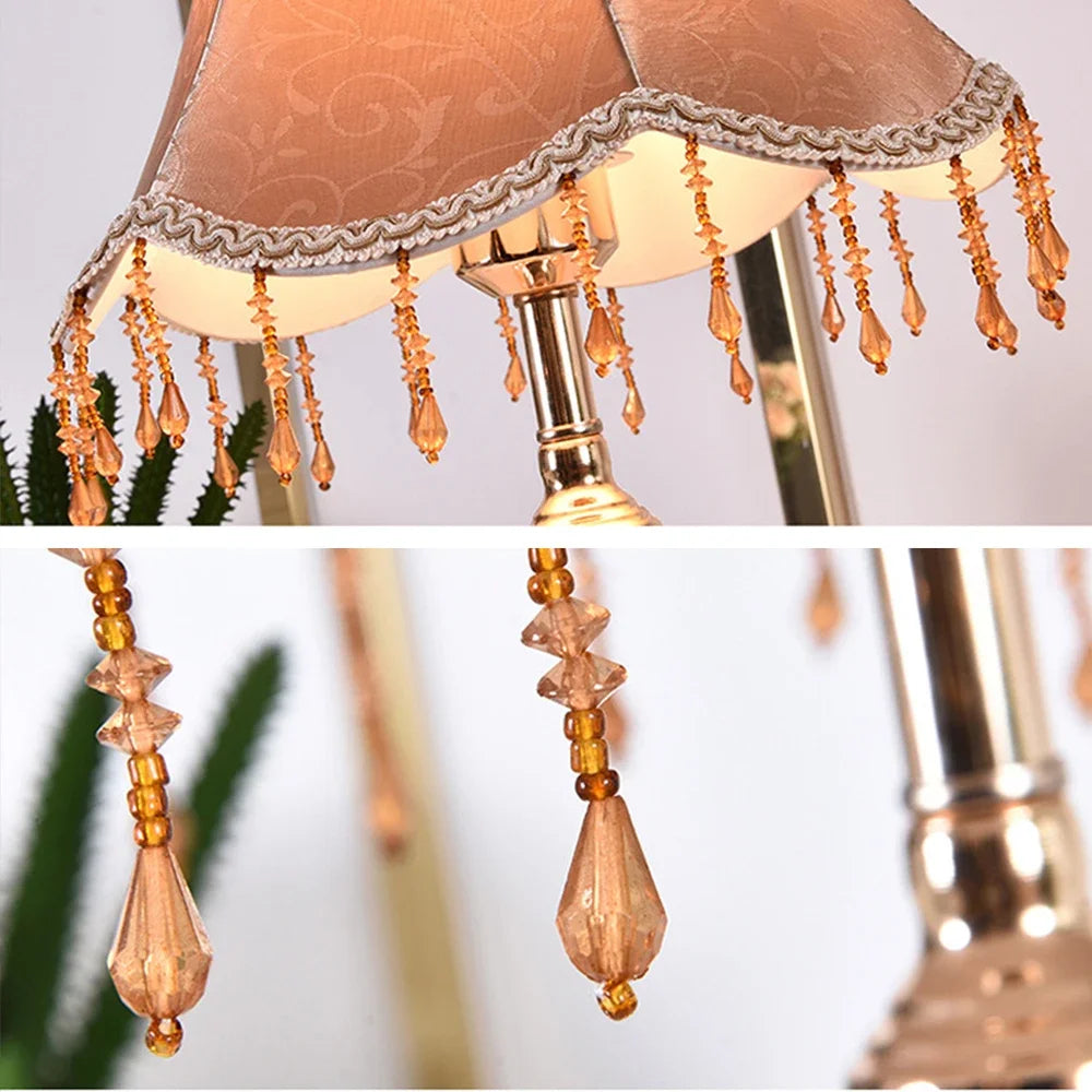 Lampe de chevet vintage à pampilles, pied doré ou blanc, 40 cm