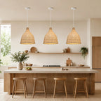 Suspension cloche en bambou tressé façon vannerie, Ø 35 cm