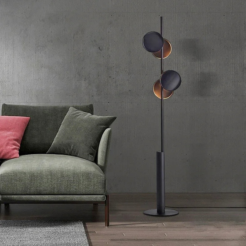 Lampadaire noir mat à deux disques de lumière, fer forgé 160 cm