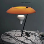 Lampe à poser disque orange Ø 38 cm, pied métal graphite, E14