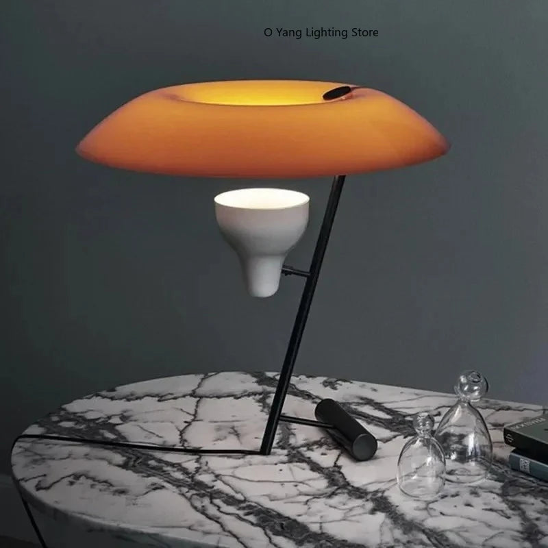 Lampe à poser disque orange Ø 38 cm, pied métal graphite, E14
