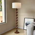 Lampadaire rétro à tige en perles effet bois et abat-jour en tissu