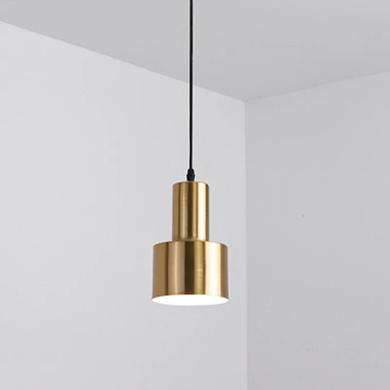 Suspension cylindre en fer doré brillant, 12 x 19 cm, douille E27