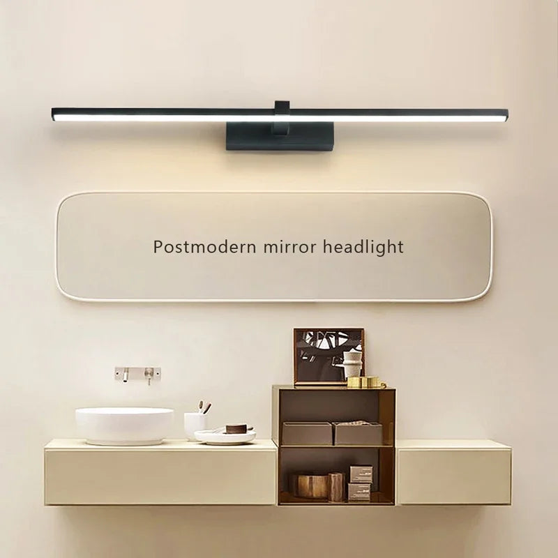 Applique murale LED miroir à barre déportée, blanche, noire ou dorée