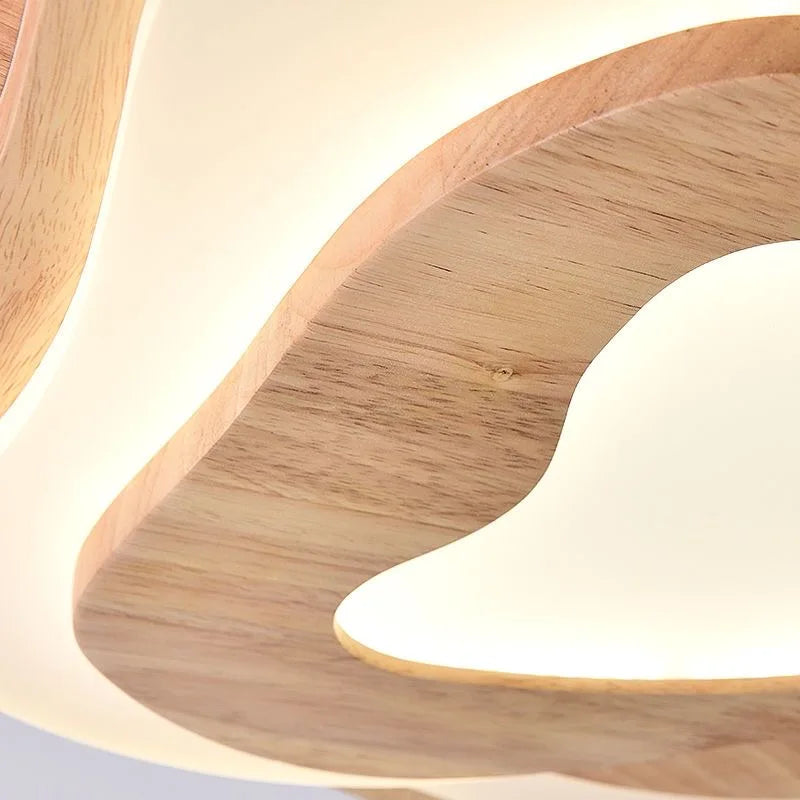 Plafonnier en bois massif à vagues superposées, LED de 40 à 80 cm