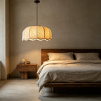 Suspension en lin à abat-jour festonné, Ø 45 ou 60 cm, douille E27
