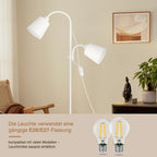 Lampadaire blanc à deux têtes flexibles pour la lecture, E27