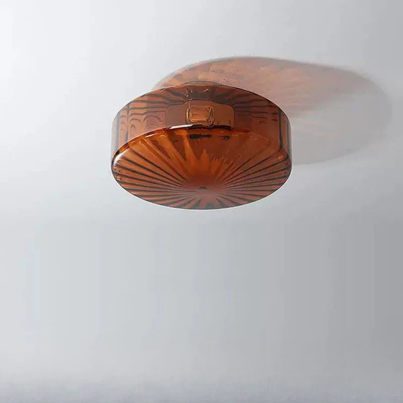 Plafonnier LED tambour en verre ambré strié, Ø 20, 28 ou 38 cm