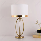 Lampe à poser dorée à anneau ovale et abat-jour tambour, 48 à 58 cm