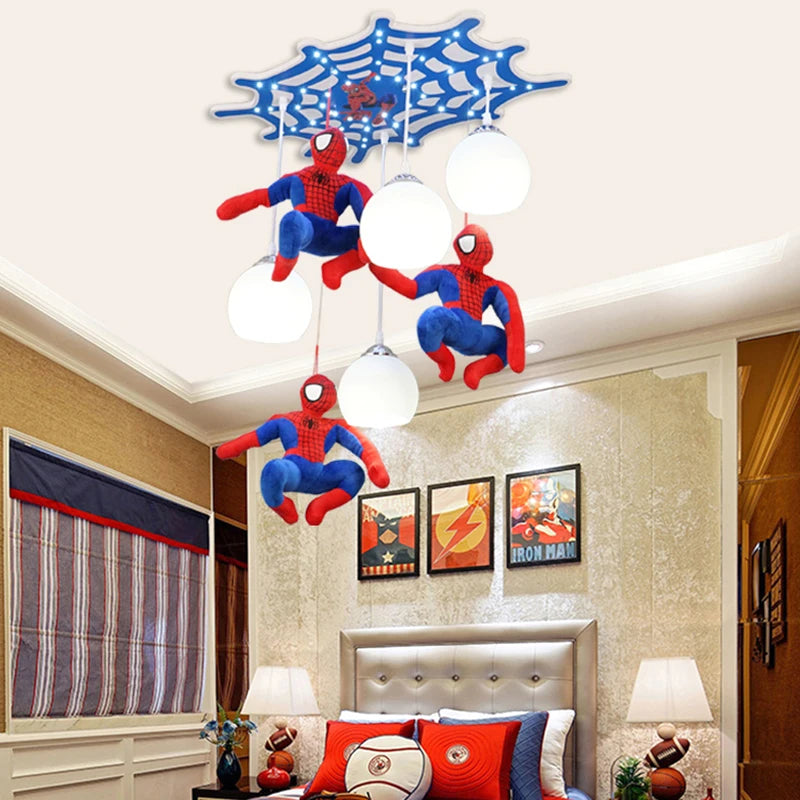 Lustre chambre d'enfant toile d'araignée et super-héros, LED