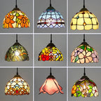 Suspension en verre vitrail Ø 20 cm, quinze décors colorés, E27