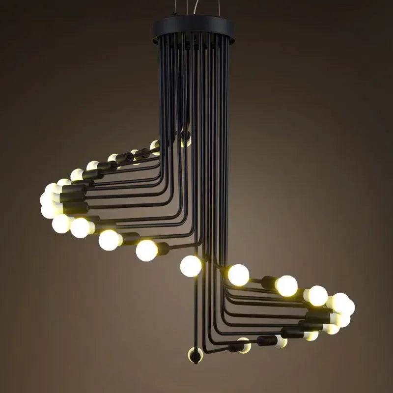 Lustre spirale en fer noir à 16 ou 26 lumières, douilles E27