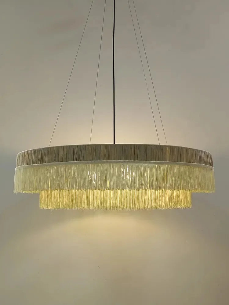 Suspension en raphia à franges sur deux étages, Ø 40 à 60 cm