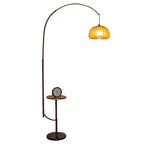 Lampadaire arc rétro à abat-jour citrouille orange et tablette