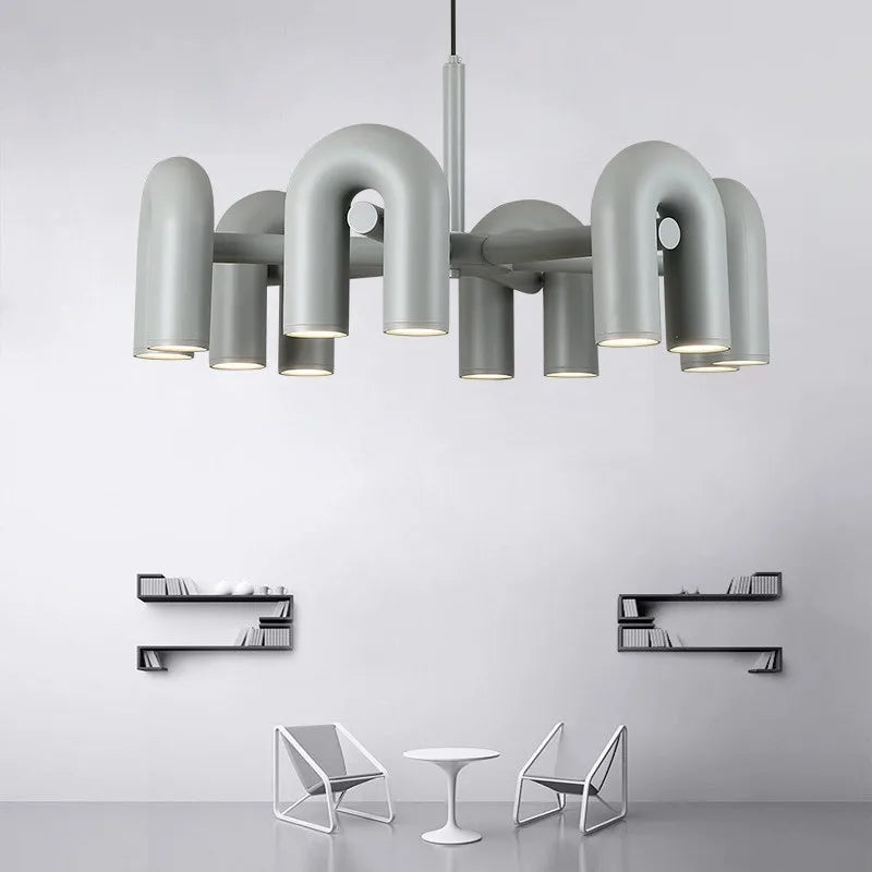 Lustre design à arches tubulaires colorées, LED trois teintes