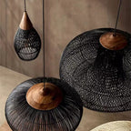 Suspension en rotin tressé : cylindre, goutte, bulbe ou coupole plate