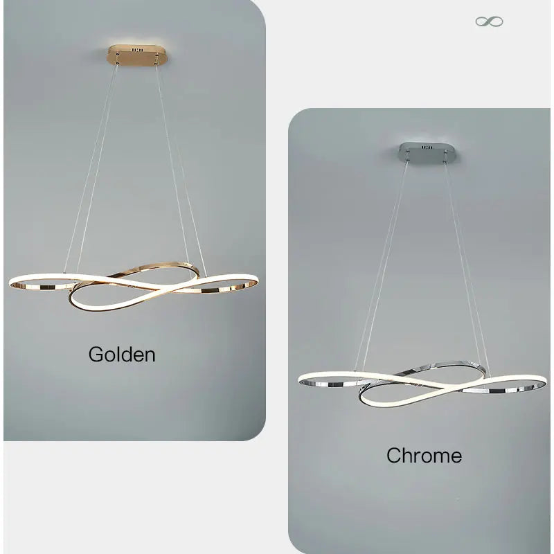 Suspension LED ruban ondulé 100 cm, aluminium chromé ou doré