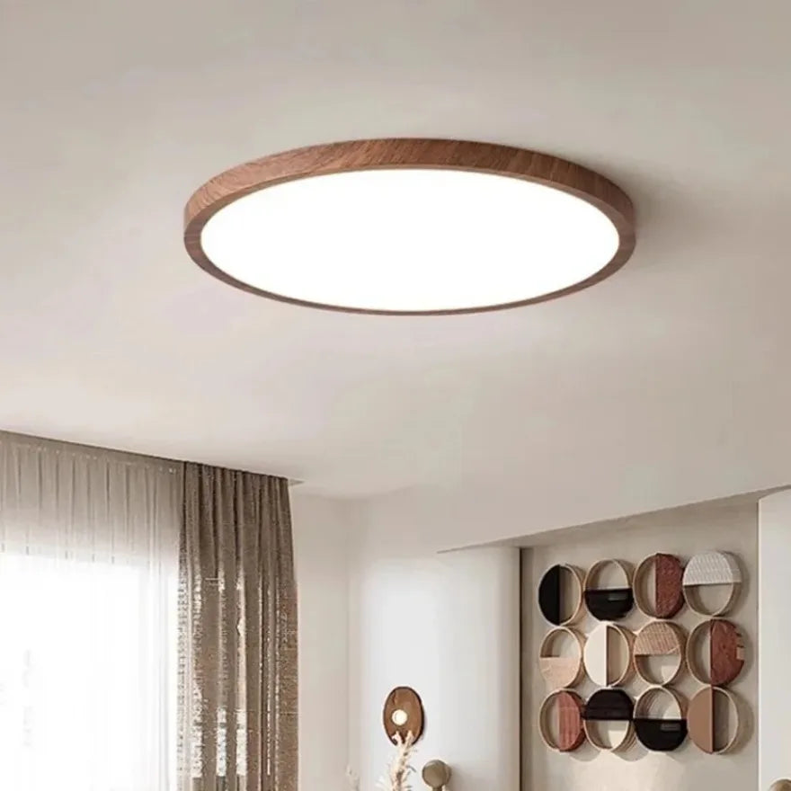Plafonnier LED ultra-fin 2,5 cm effet bois, rond de 30 ou 40 cm