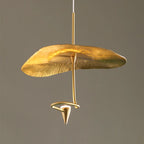 Suspension LED feuille de cuivre doré et tige courbe, de 20 à 35 cm