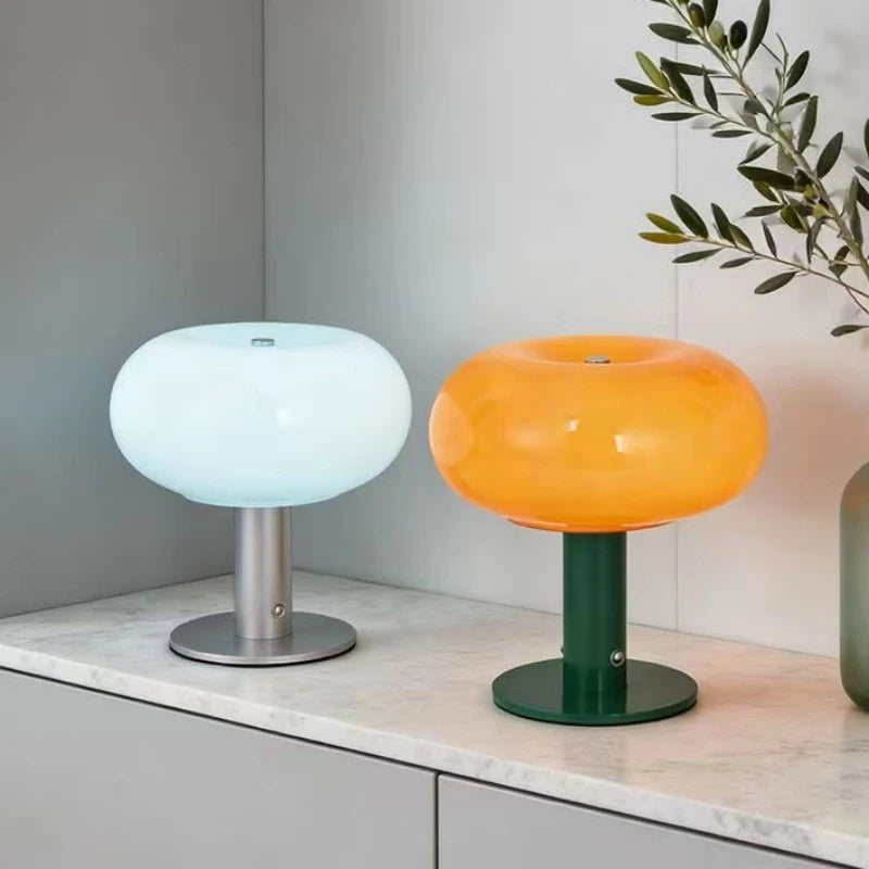 Lampe champignon sans fil en verre coloré, rechargeable et tactile