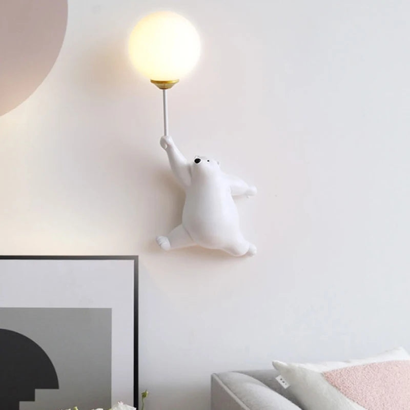 Applique murale ours polaire et ballon lumineux, chambre d'enfant