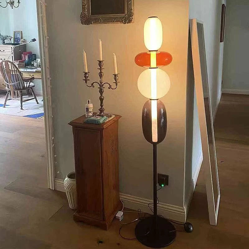 Lampadaire à globes de verre coloré empilés, ampoules LED fournies