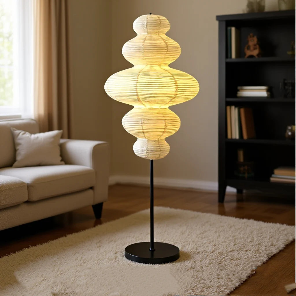 Lampadaire en papier de riz aux courbes empilées, 116 cm, douille E27