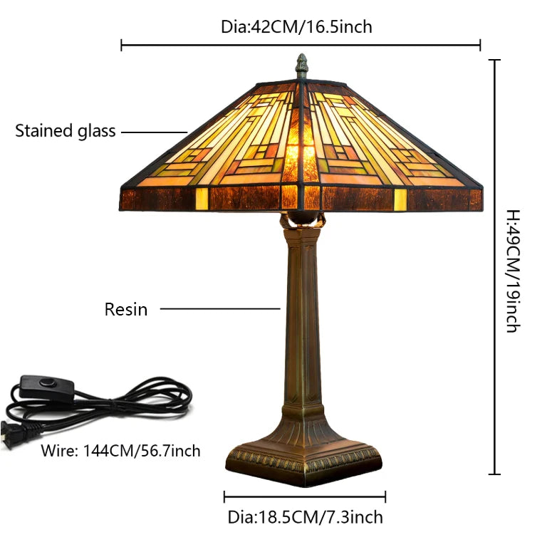 Lampe Tiffany vitrail de style Mission, abat-jour carré 42 cm