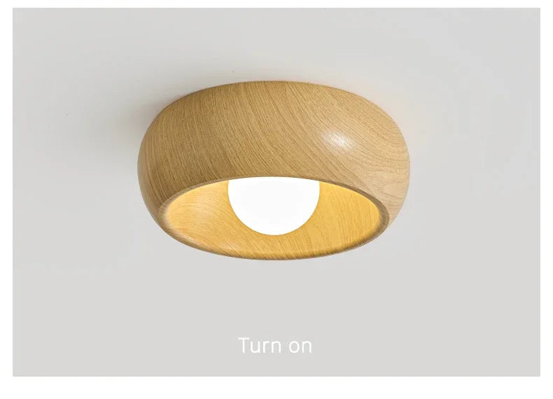 Plafonnier coupelle effet bois Ø 30 cm pour couloir, ampoule LED 7 W