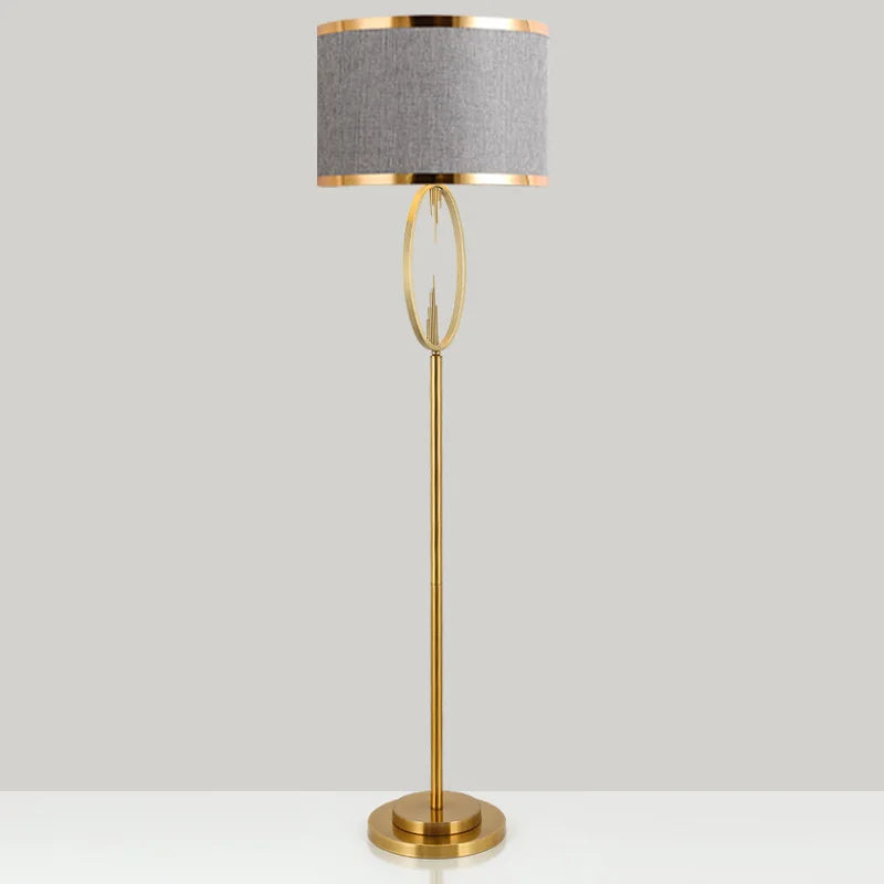Lampadaire doré à anneau et goutte de cristal, abat-jour Ø 38 cm