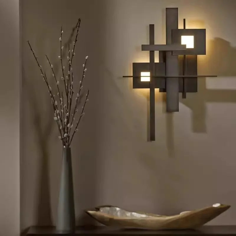 Lustre LED noir à blocs géométriques superposés, esprit loft